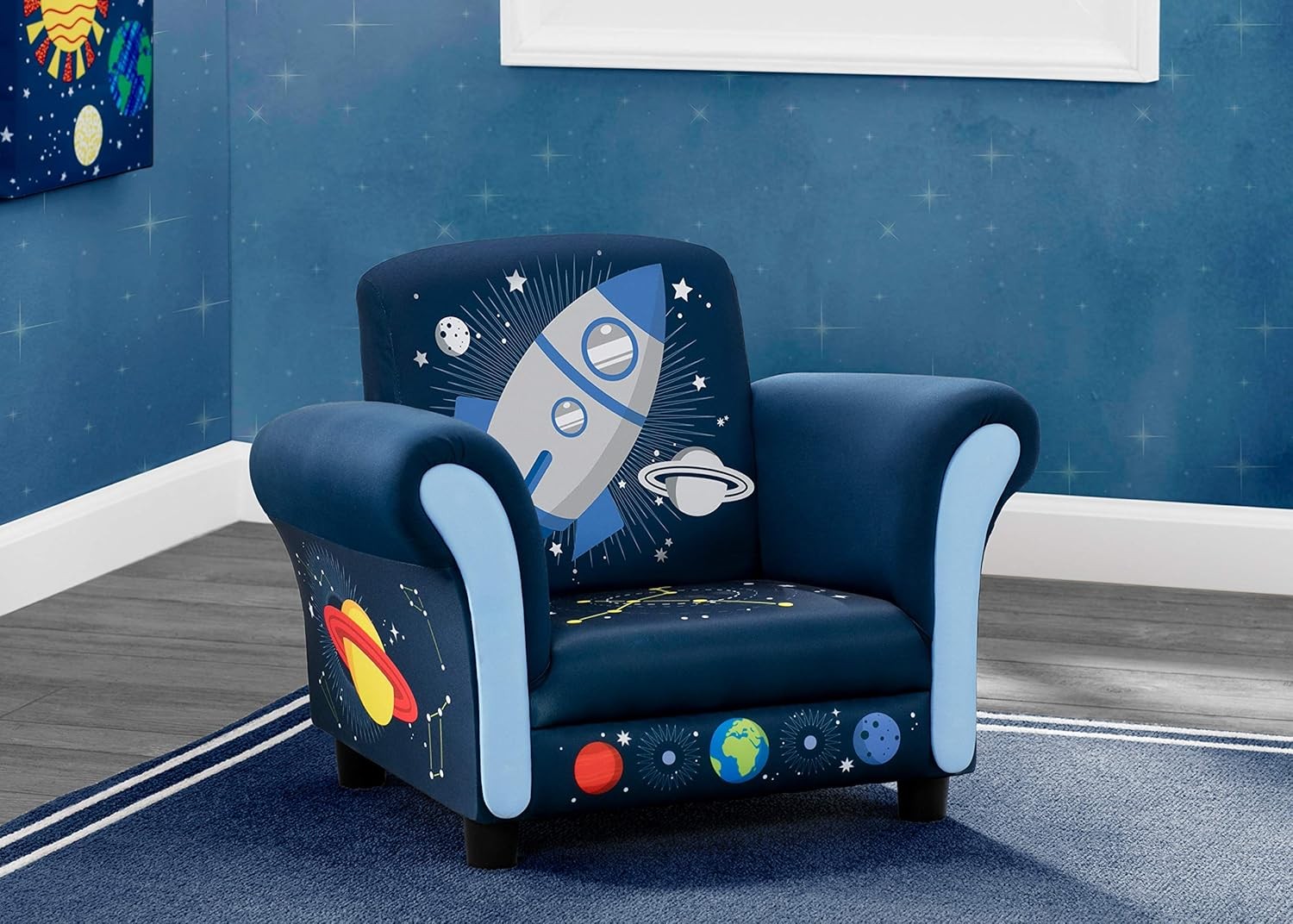 Kids Upholstered Chair Durable Construction Home Living Room Children Chair Blue