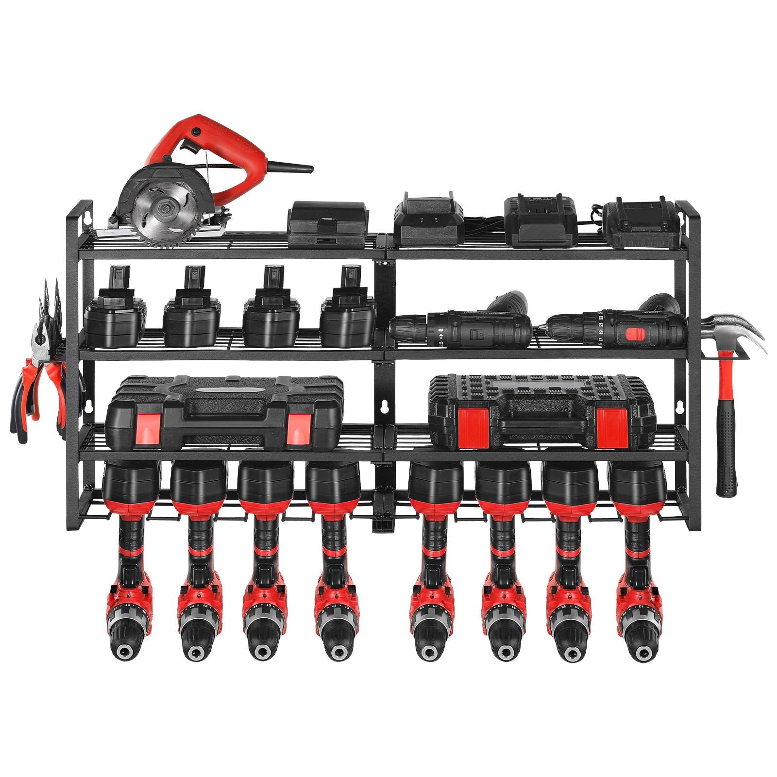 Power Tool Organizer Wall Mount, 4-Layer Storage Rack with 8 Drill Holders