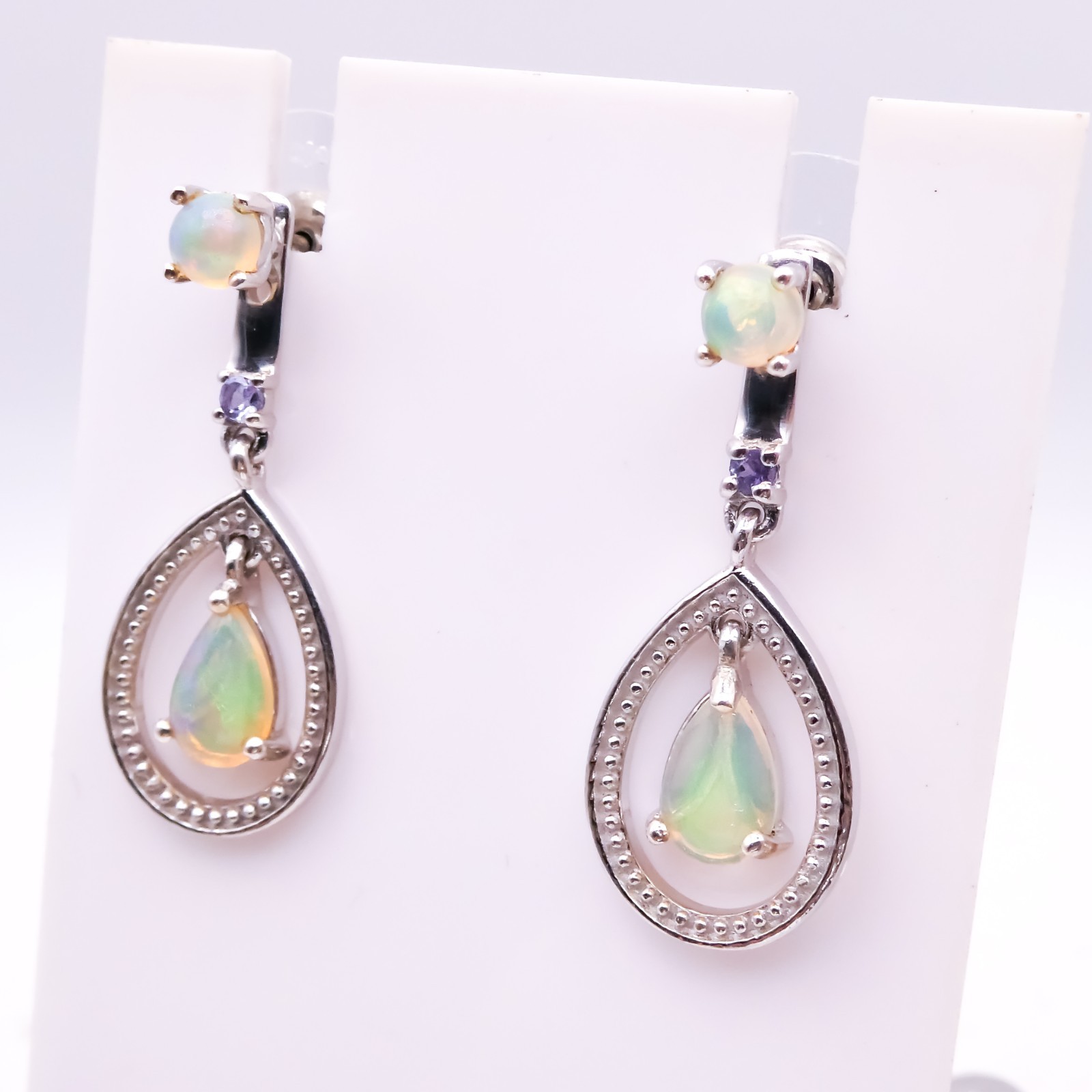 Platinum Over Sterling Silver 925 Opal Convertable Drop Dangle 1.25" Earrings