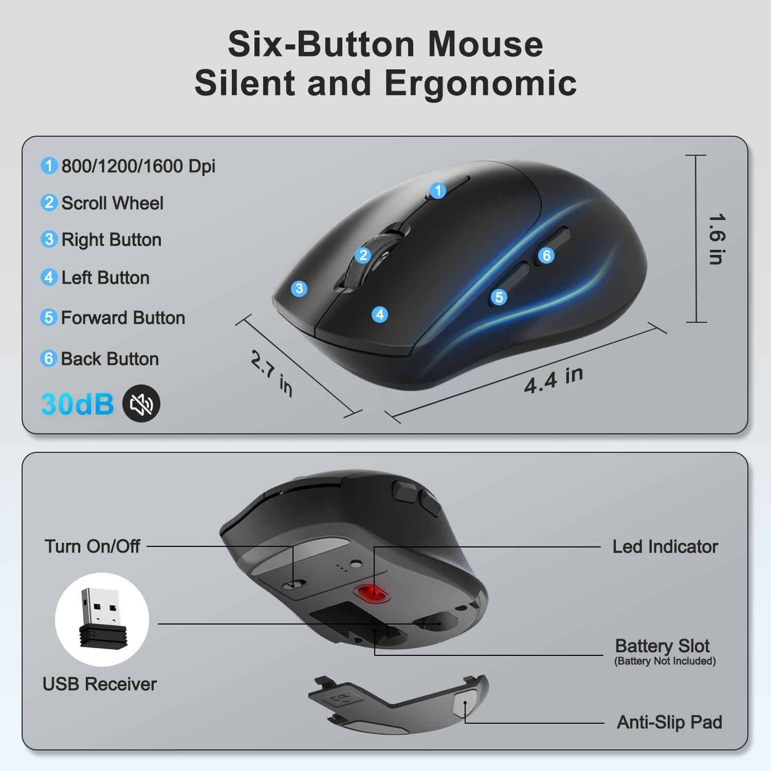 Wireless Keyboard and Mouse Combo, Full Size Ergonomic Wave Keys(Black) | 2.4...