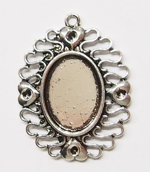 6 of 25x18mm Antique Silver Scroll 4 Hearts Pendant Settings 4 Cabochons 48x37mm