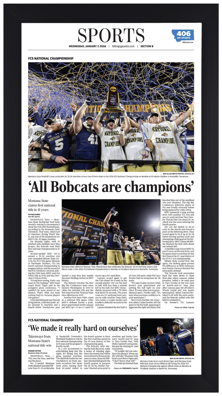2026 Montana State Bobcats FCS National Champions Framed Print 13x24 41 Years