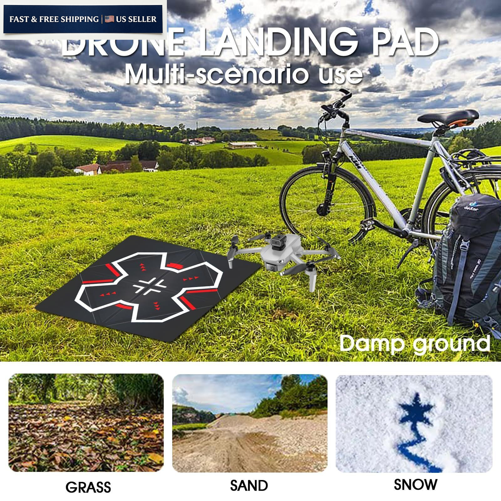Universal Drone Landing Pad - Fast-Foldable, Portable, Weighted for Black