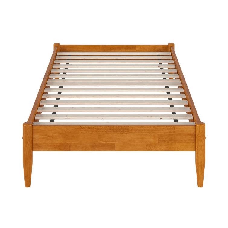 Twin XL Solid Hardwood Platform Bed Frame in Natural Wood Finish