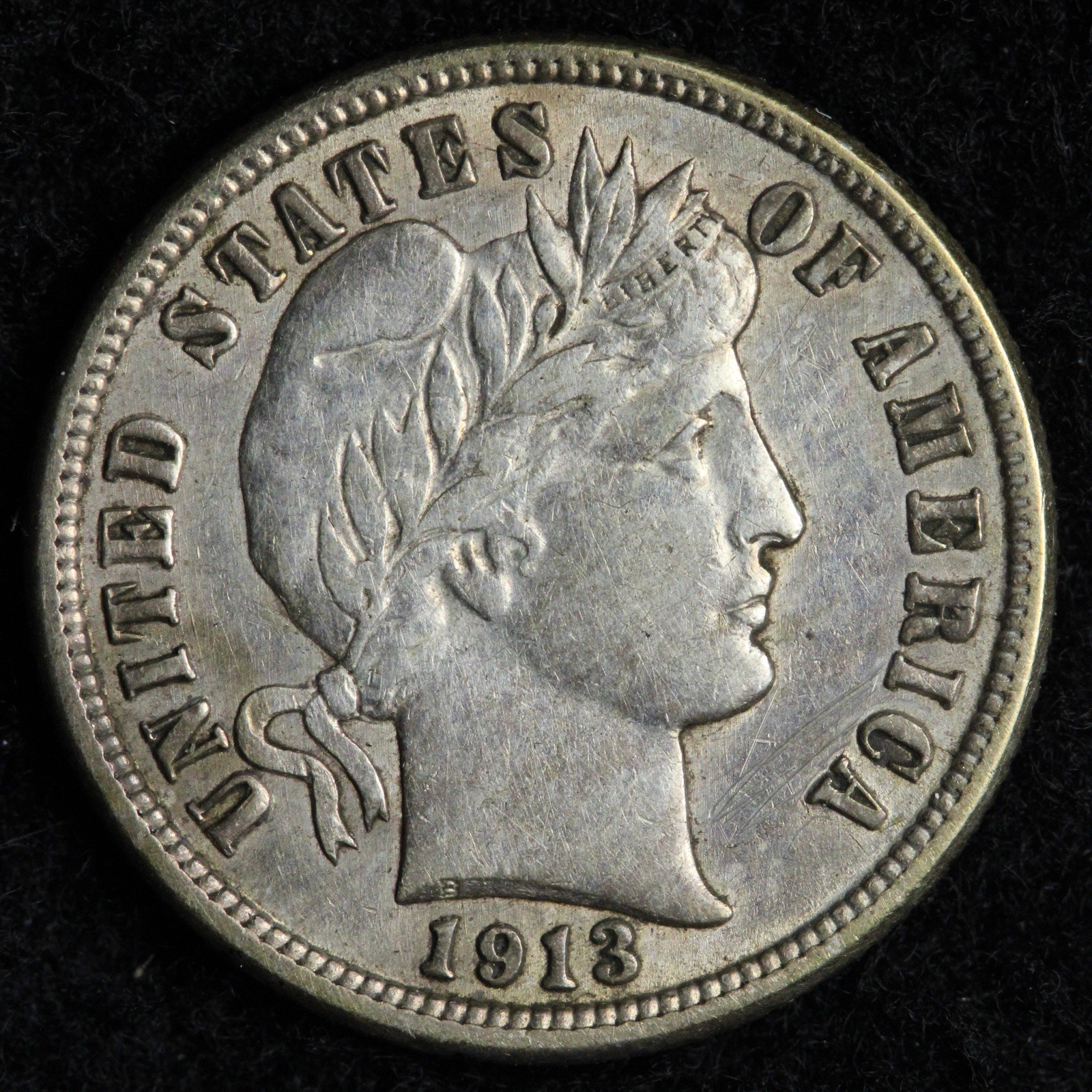 1913 Barber Silver Dime AU E219 AKQB