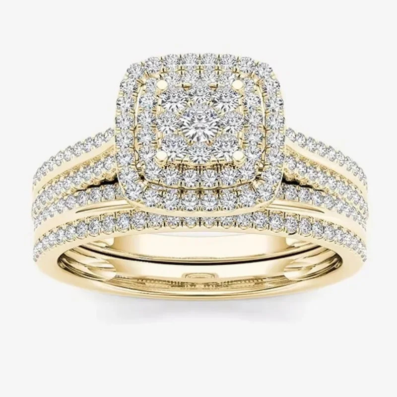 Square Geometry Ring Gold Color Inlaid White Stone Wedding Women Jewelry
