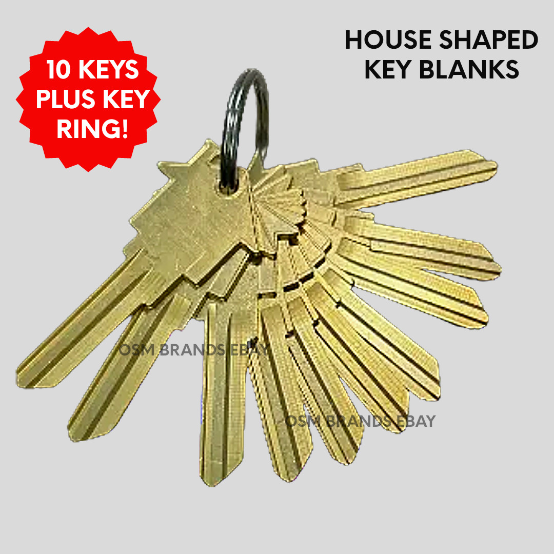 10 KWIKSET KW-11 House Shaped Key Blank W RING 6 Pin Brass REAL ESTATE-MORTGAGE
