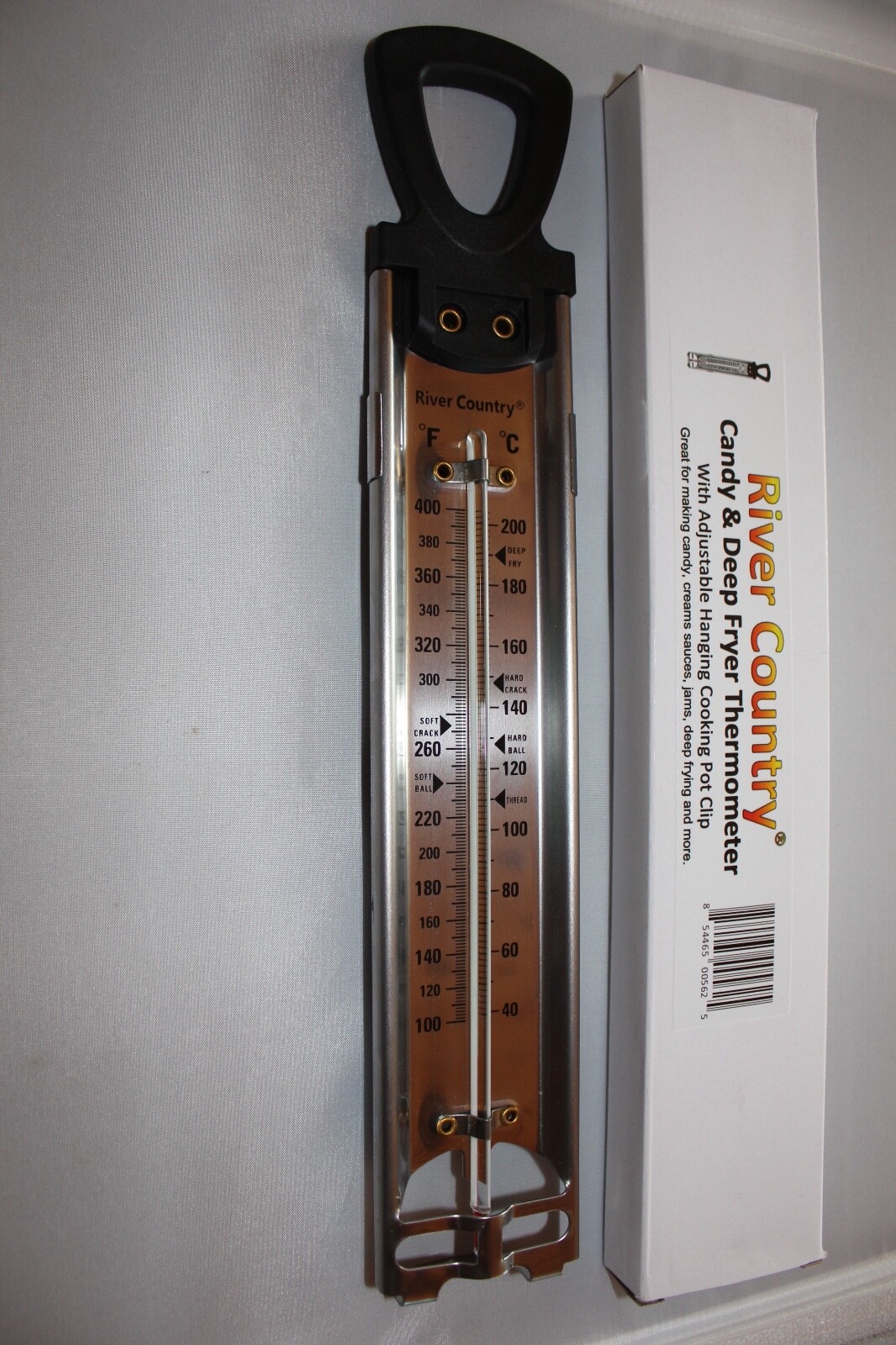 RIVER COUNTRY CANDY JAM DEEP FRY FOOD KITCHEN STAINLESS THERMOMETER W/ POT CLIP