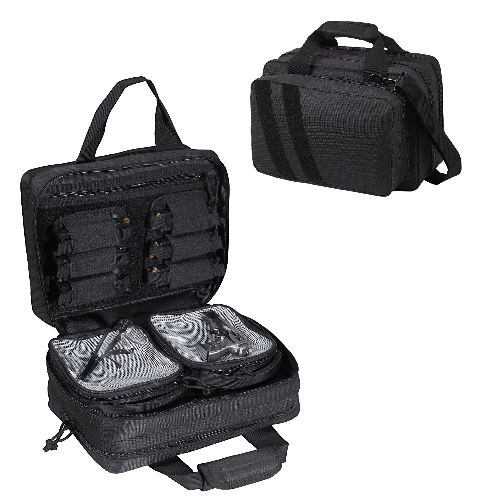 Uimoso Range Bag for 2 Pistols Tactical Gun Bag 2 Built-in Pistol Bags Black
