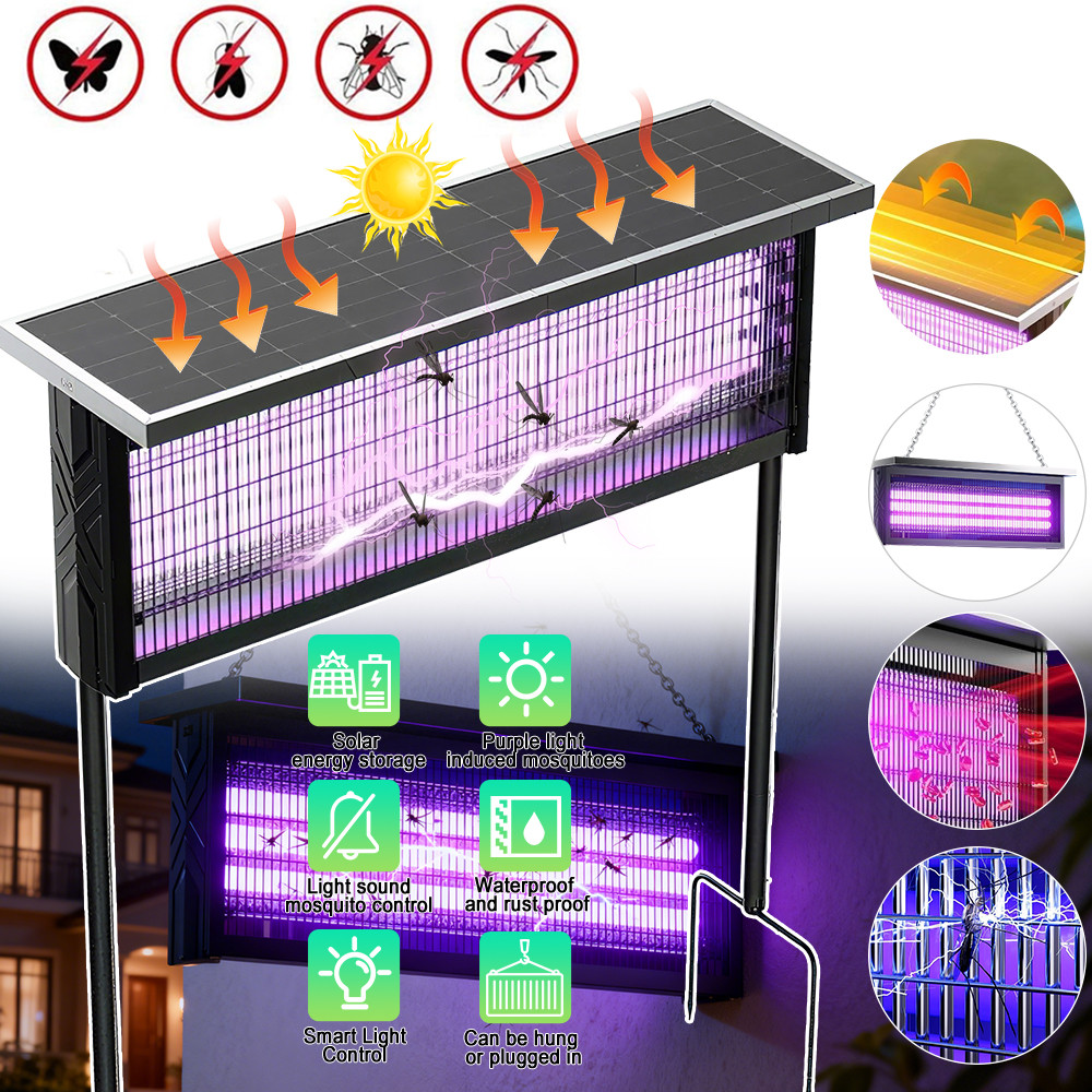 Solar Bug Zapper Outdoor 3500V Mosquito Fly Trap Insect Killer for Backyard US