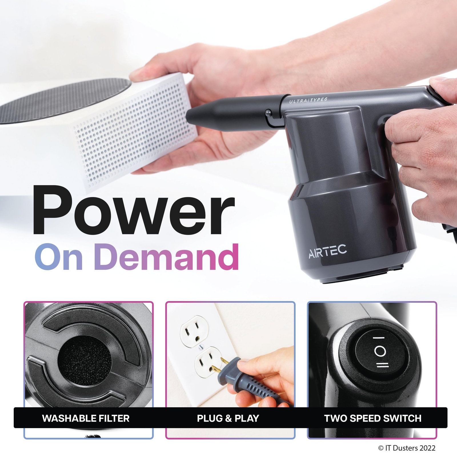 IT Dusters AirTec Ultra Electric Air Duster Blower for PC, Laptop, Console, E...