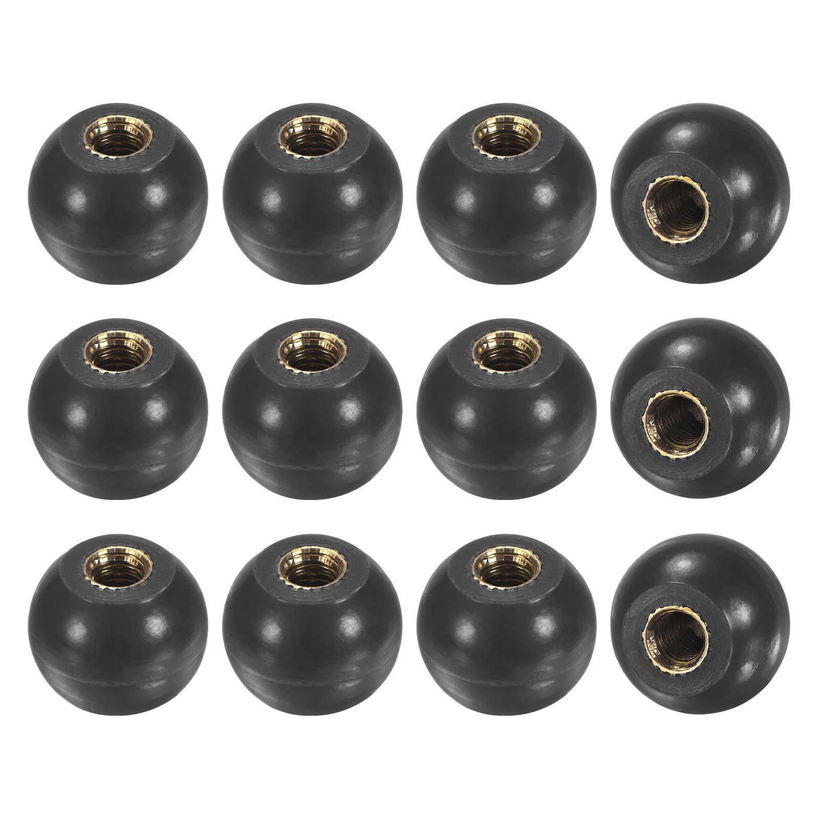 12Pcs Threaded Ball Knobs, M5 16mm Dia. Thermoset Phenolic Brass Handle [Black]