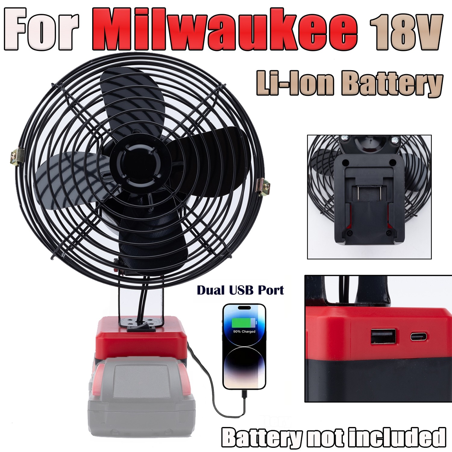 Camping Fan for Milwaukee 18V Li-Ion Battery Portable Handheld Jobsite Fan Work