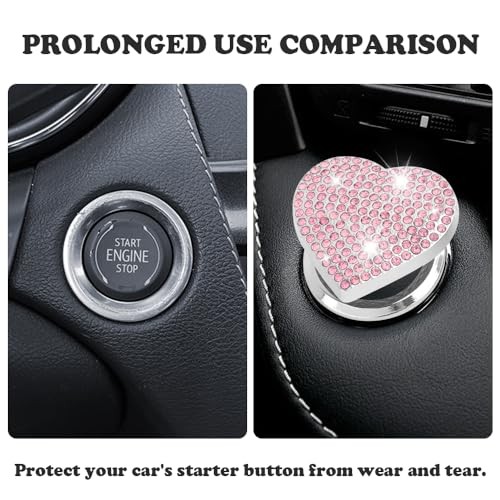 Bling Push Start Button Cover with Rhinestone,Heart Push to Start Button Pink
