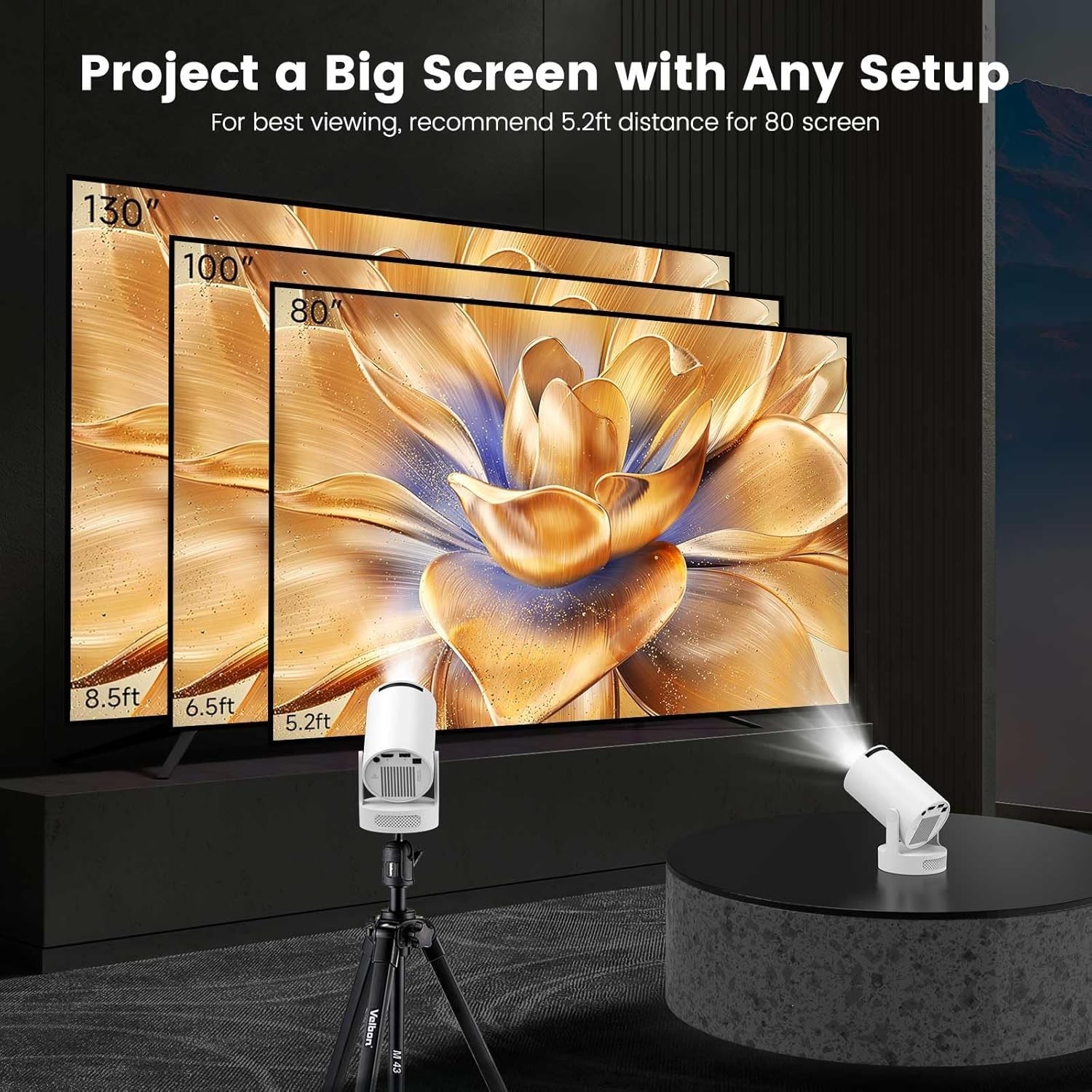 Eran Mini Projector: Bluetooth 5.4, WiFi6, and 360° Projection Flexibility