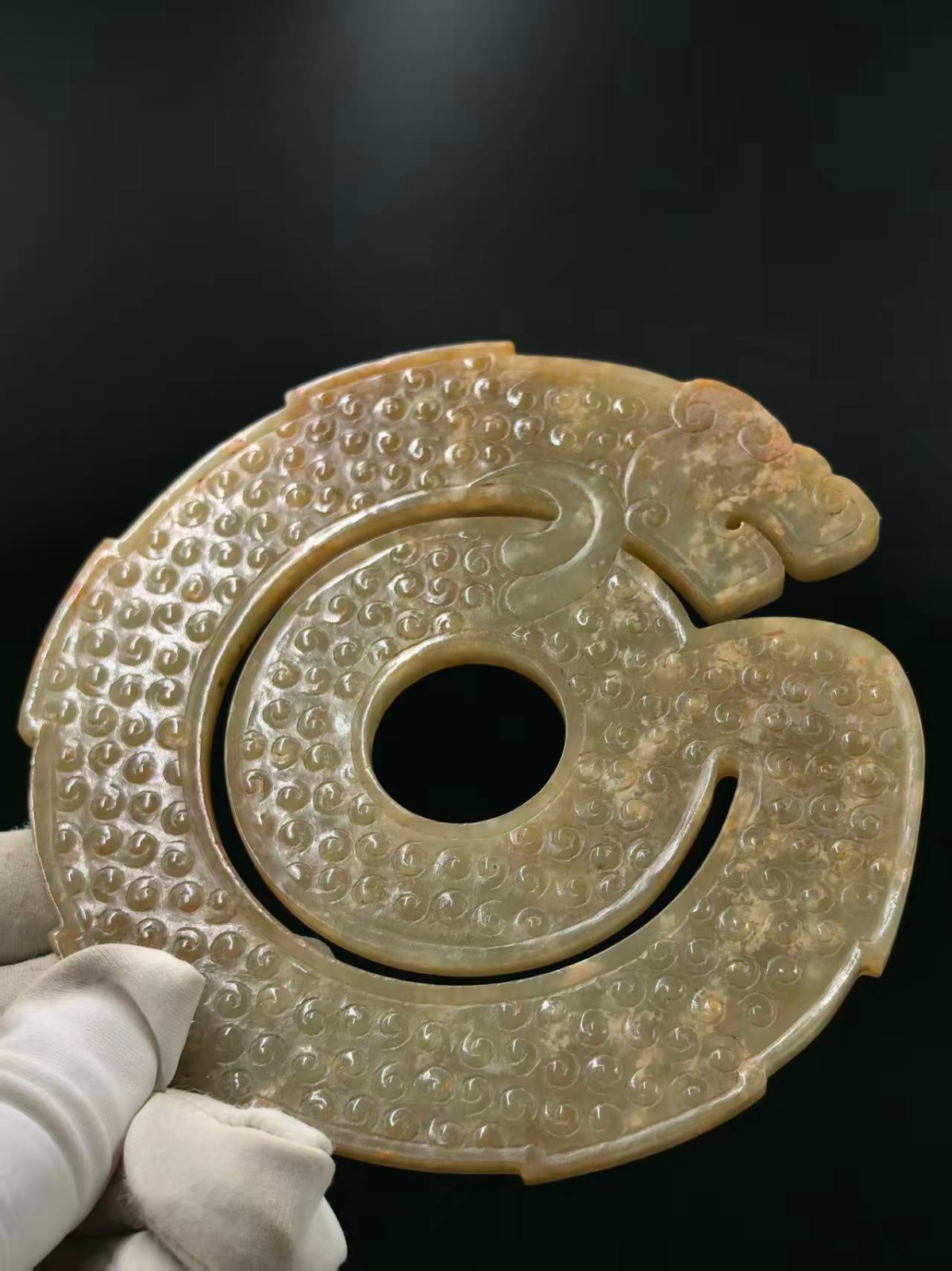 China jade sculpture BI DISC dragon pattern green jade pendant BI DISC