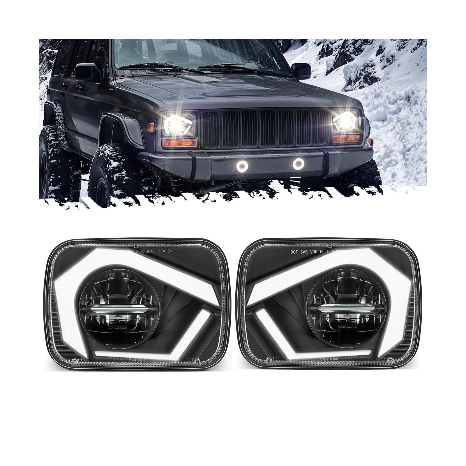 Partsam 2025 H6054 LED Headlights 7x6 5x7 Headlamp Hi/Low Sealed Beam Lights ...