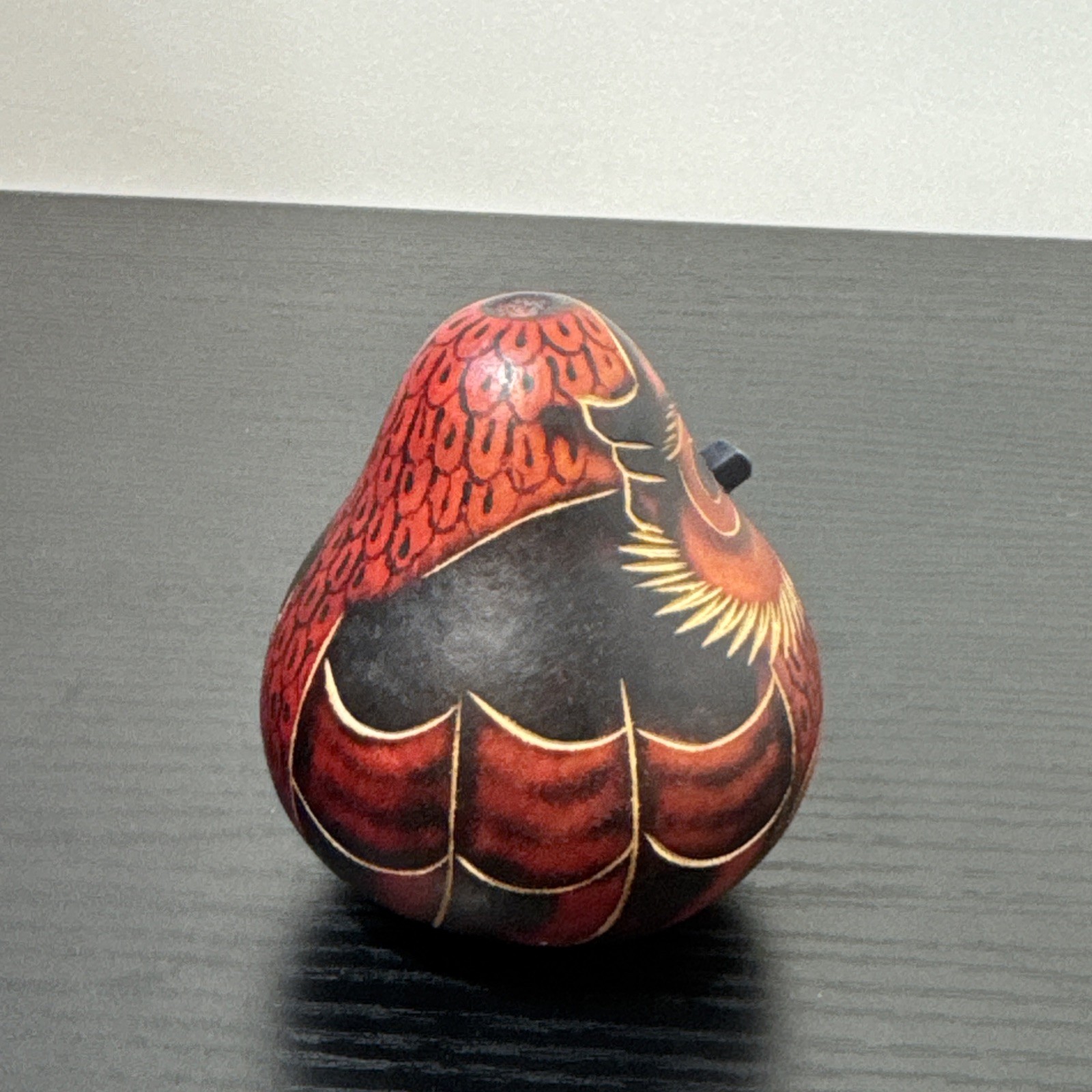 Lucuma RED OWL Natural Gourd Hand Carved PERU Folk Art Rattle 3.25 Inches