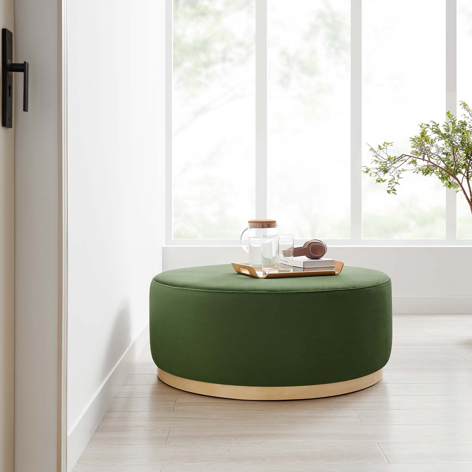 Modway Large 38" Round Performance Velvet Upholstered Ottoman