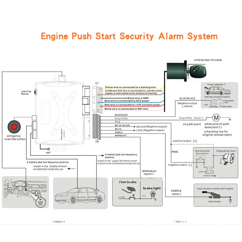 DC 12V PKE Car Alarm System Keyless entry Push button Engine Start Remote Key