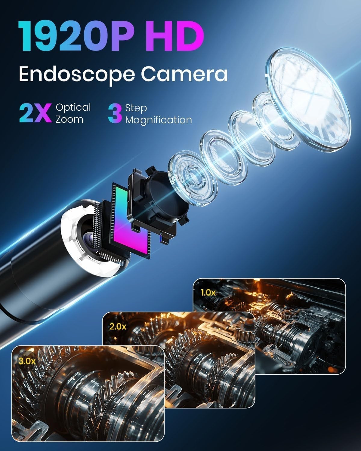 Endoscope Camera with Light, Borescope with 4.3" IPS Screen, 1080P HD, (5M) , d