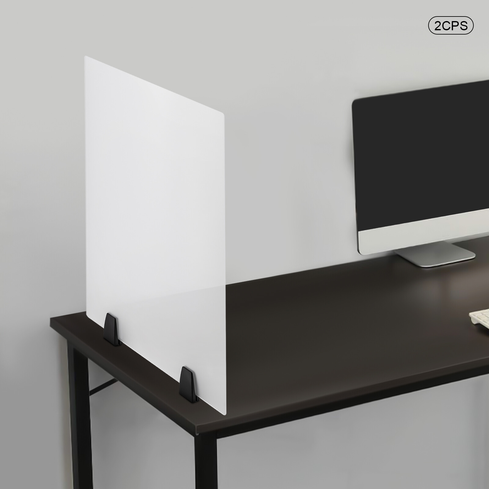 Dual Frosted Plexiglass 24 x 18 inch Clamp-on Desk Privacy Panels Pack of 2