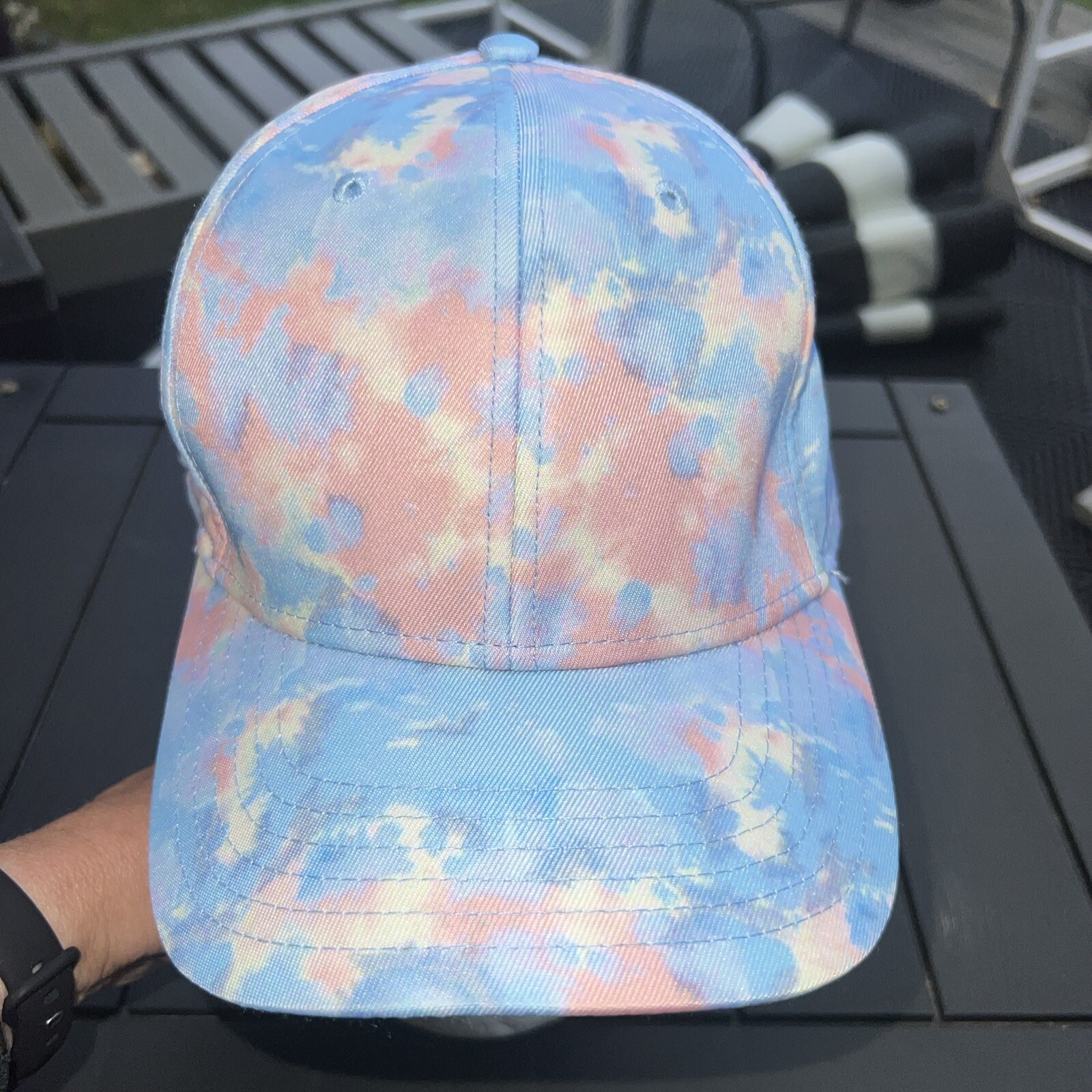 Blue Pinks Pastel Splotch Hat Cat Light Weight Unbranded a Snap on each side VGC
