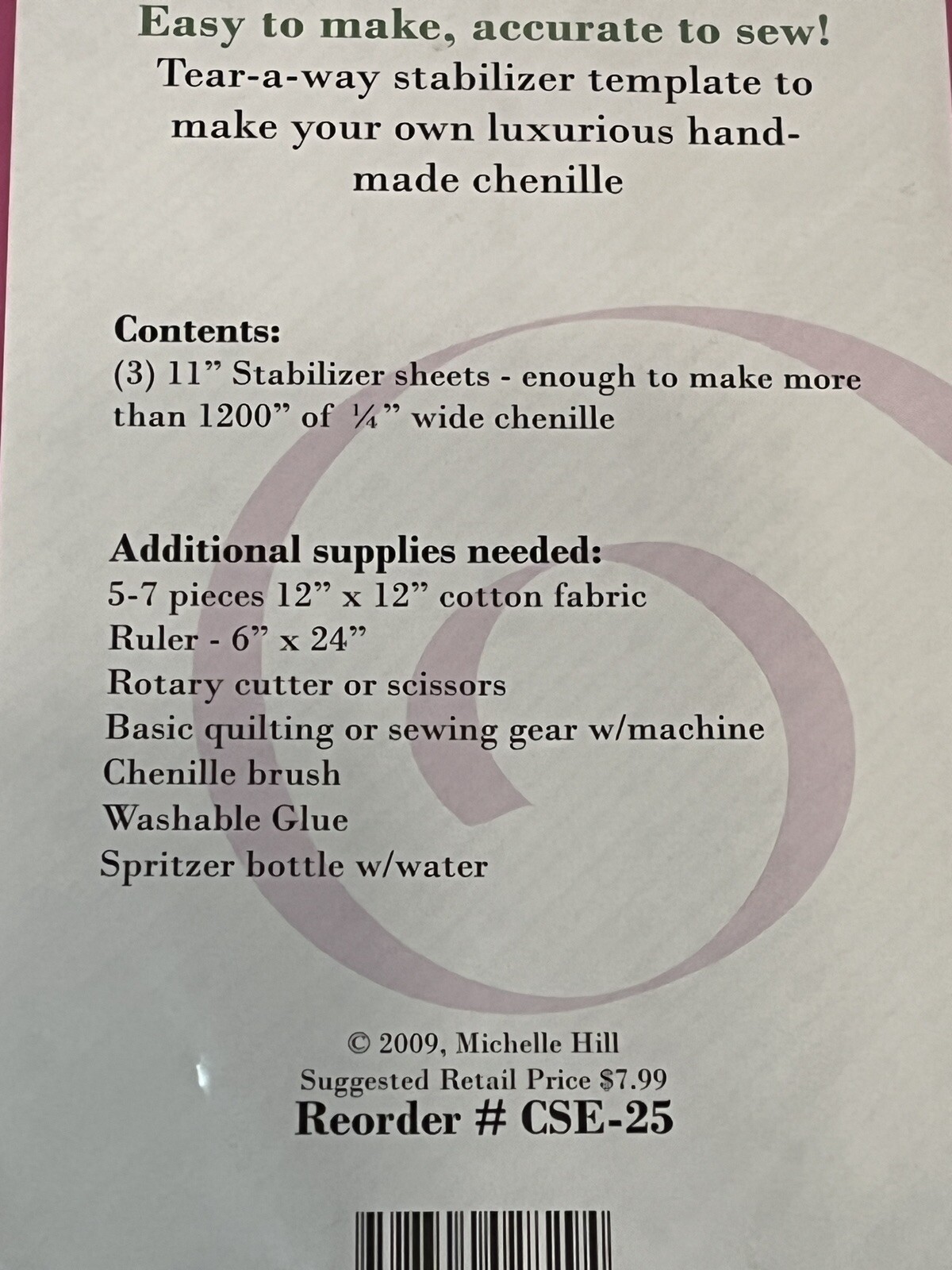 Chenille Sew Easy Tear Away Stabilizer Template