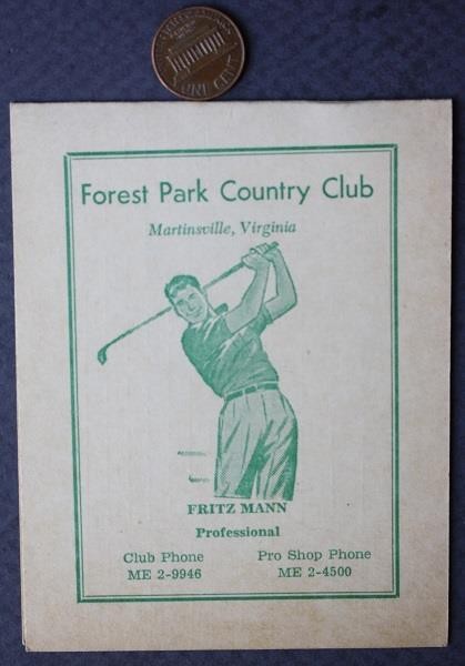 1950s Era Martinsville Virginia Forest Park Country Club golf scorecard SCARCE -