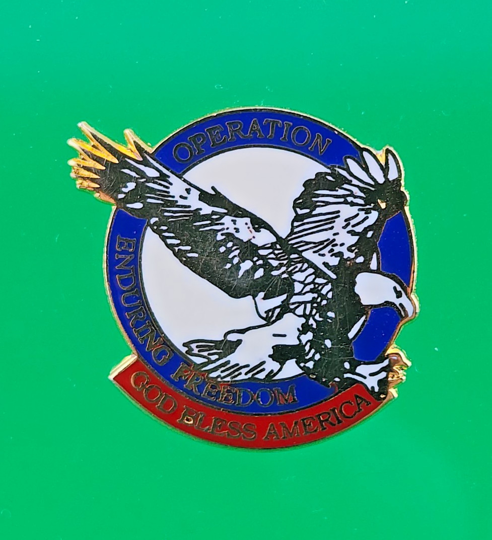 Operation Enduring Freedom God Bless America Lapel Hat Vest Pin