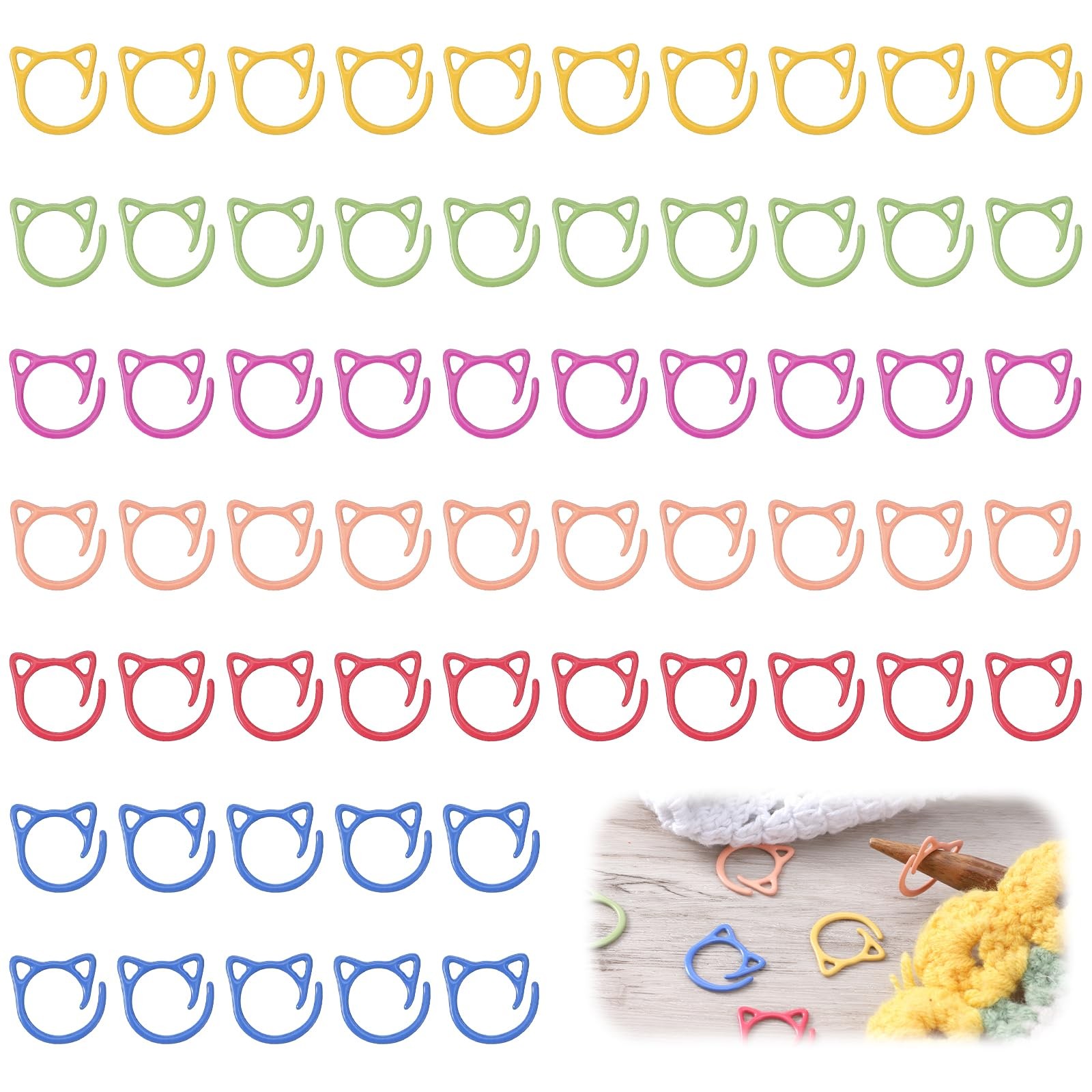 LXUEJIE 60Pcs Cat Stitch Markers for Crocheting, Metal Crochet 6 colors