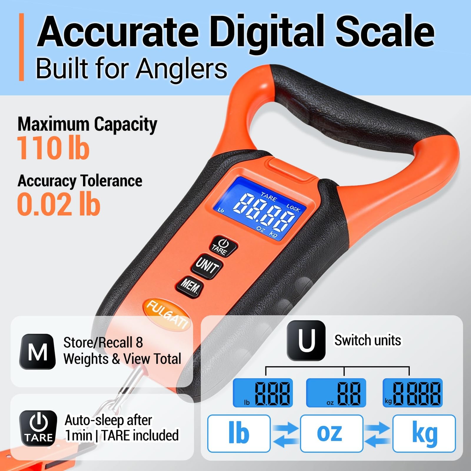 Fish Scale Floating Waterproof Digital Fishing Scale with Lip Grip, Replaceab...