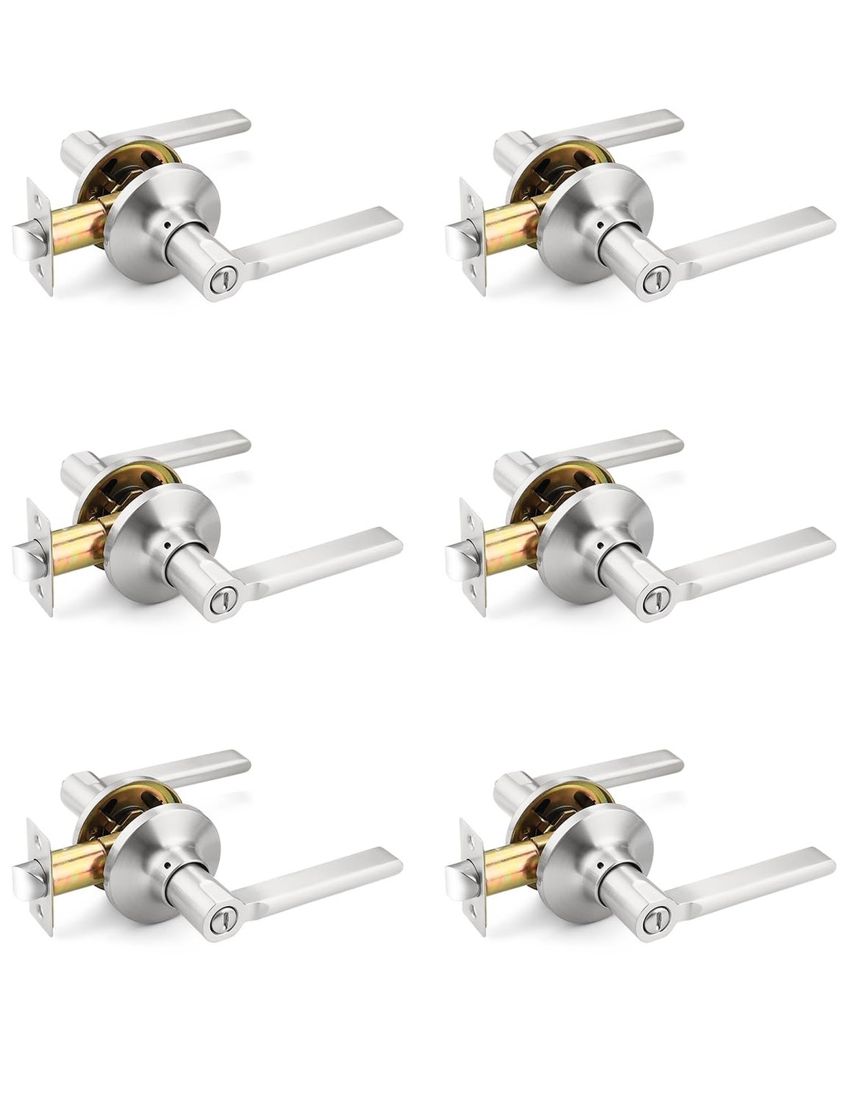 Mengico 6 Pack Privacy Door Handle, Satin Nickel Interior Door Knobs for Bed ...