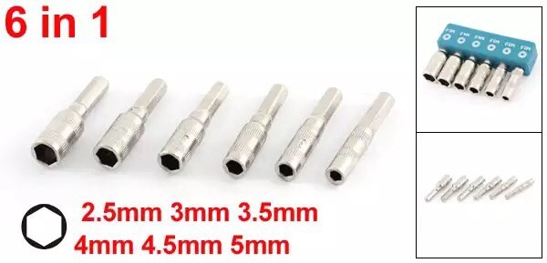 6 in 1 H4 Hexagon Shank 6 Points Hex Socket 2.5mm 3mm 3.5mm 4mm 4.5mm 5mm