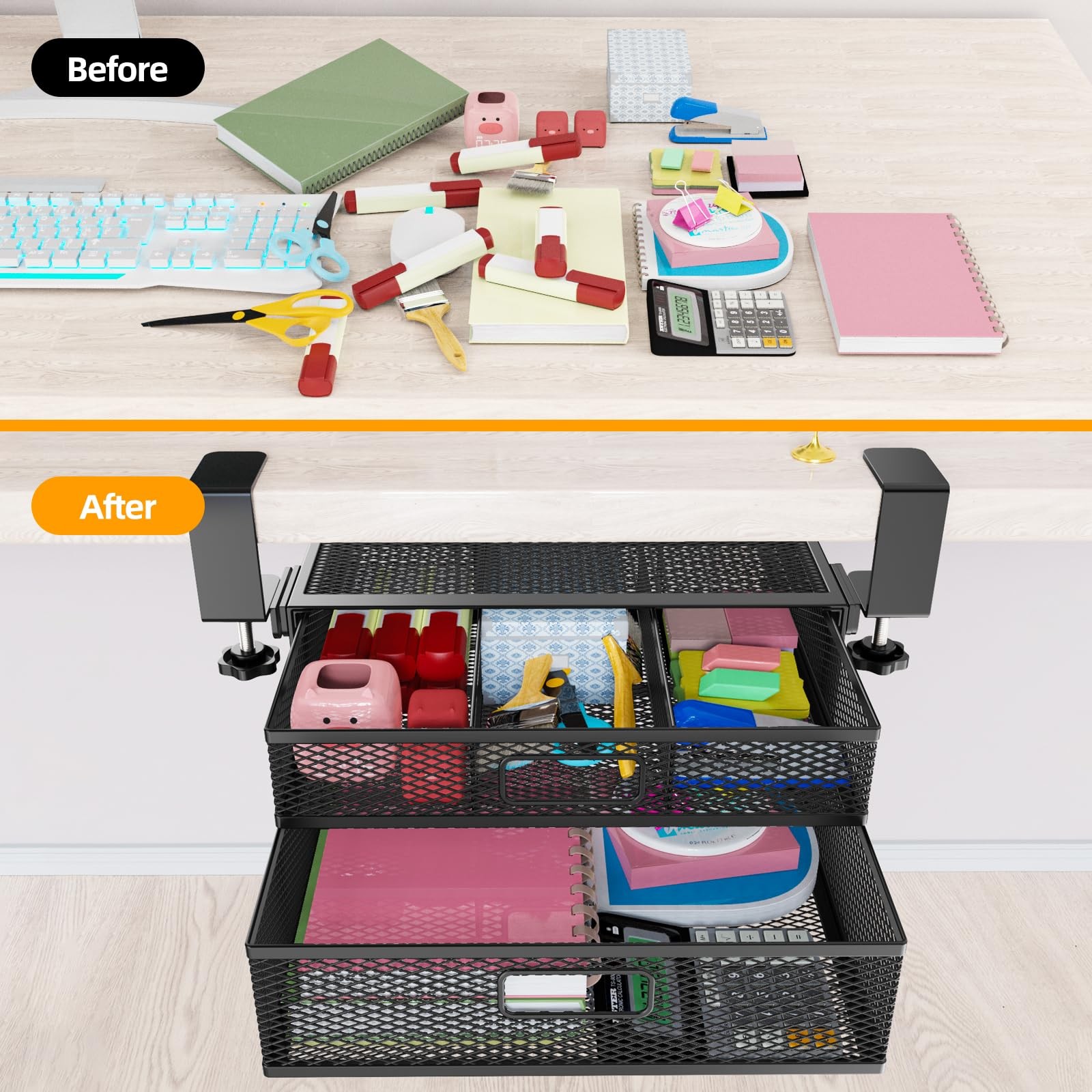 Under Desk Drawer Organizer No Drilling Under Desk Storage Drawer Organizer M...