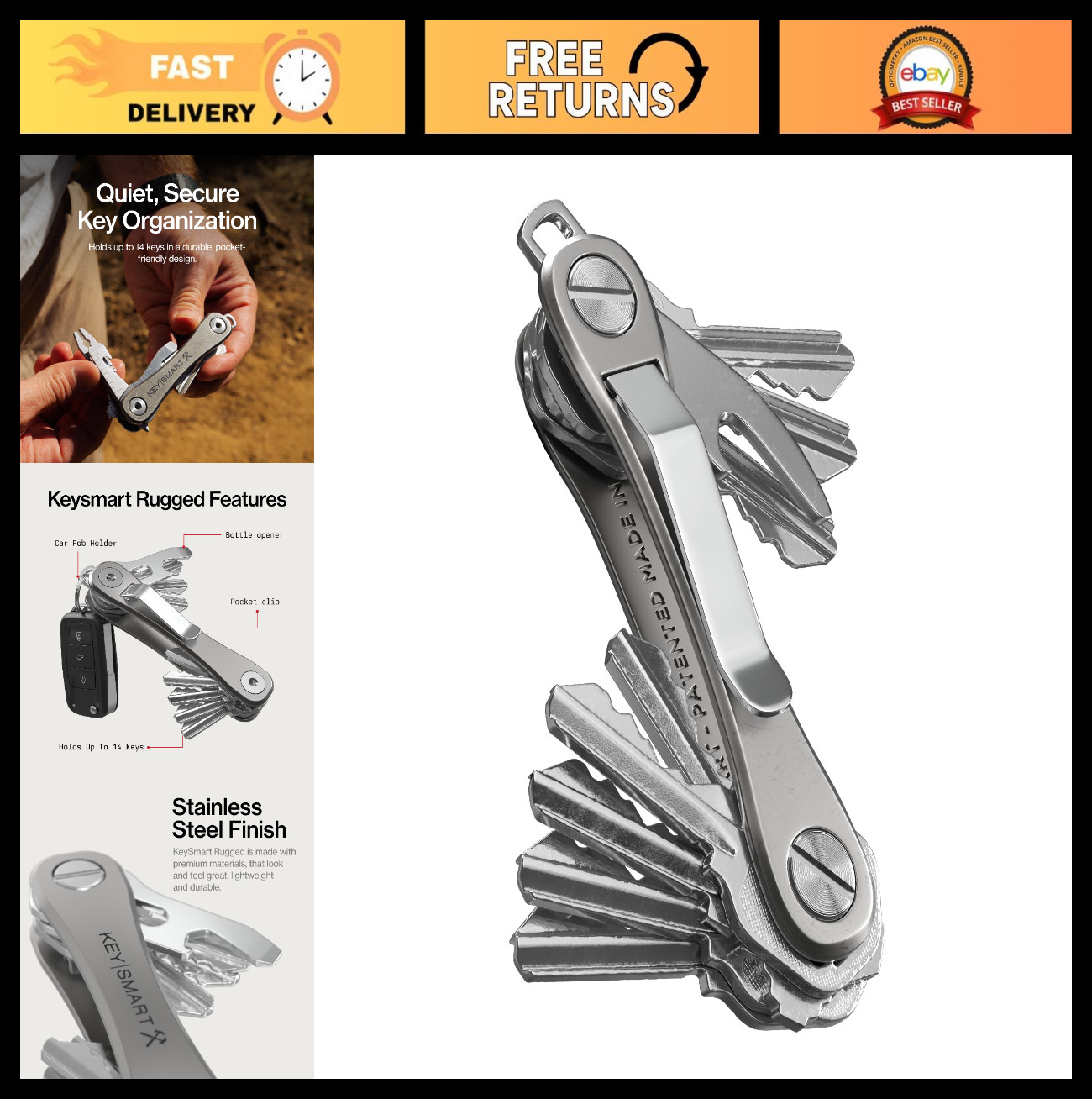 Rugged Keychain Multitool Organizer for EDC | Holds 14 Keys, Durable, Expandable