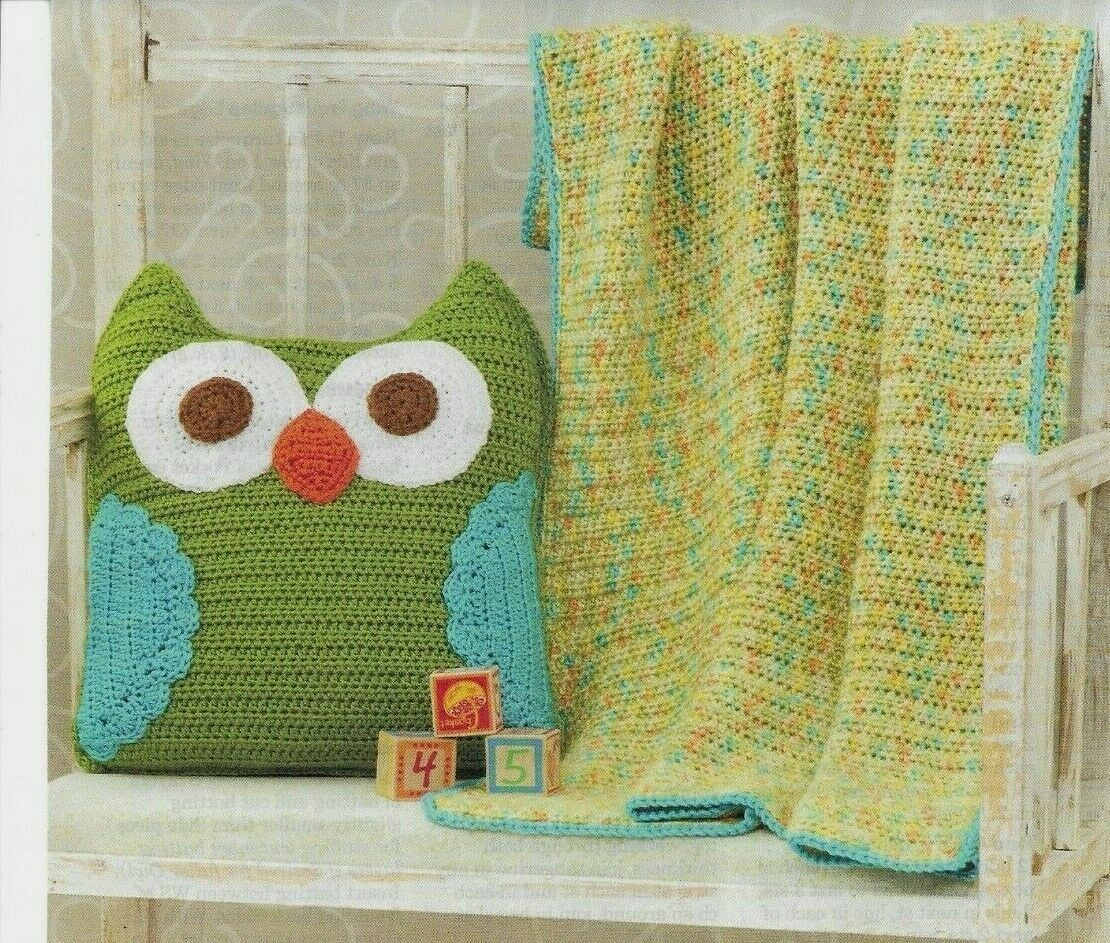 NIGHTIE NIGHT OWL PILLOW & BLANKIE HOME DECOR CROCHET PATTERN INSTRUCTIONS