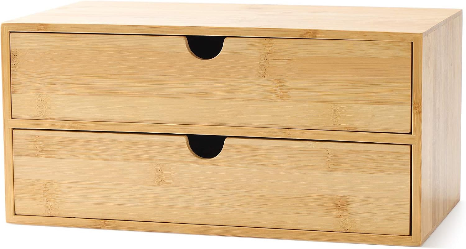 Bamboo Desk Drawer Organizer, Desktop Organizer with Drawers Tabletop Storage Or
