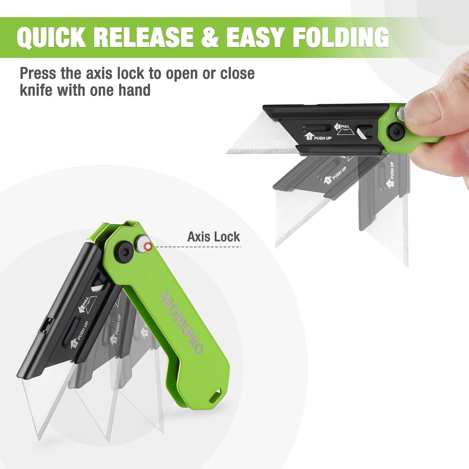 WORKPRO 3PCS Folding Utility Knife Mini Box Cutter Axis Lock Quick-change Blades