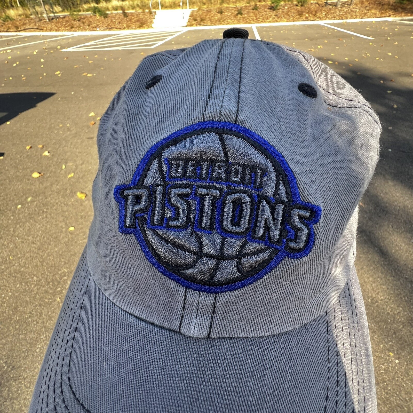 Detroit Pistons Gray Washedout Topstitched Hat Cap The Franchise Brand NBA Med.