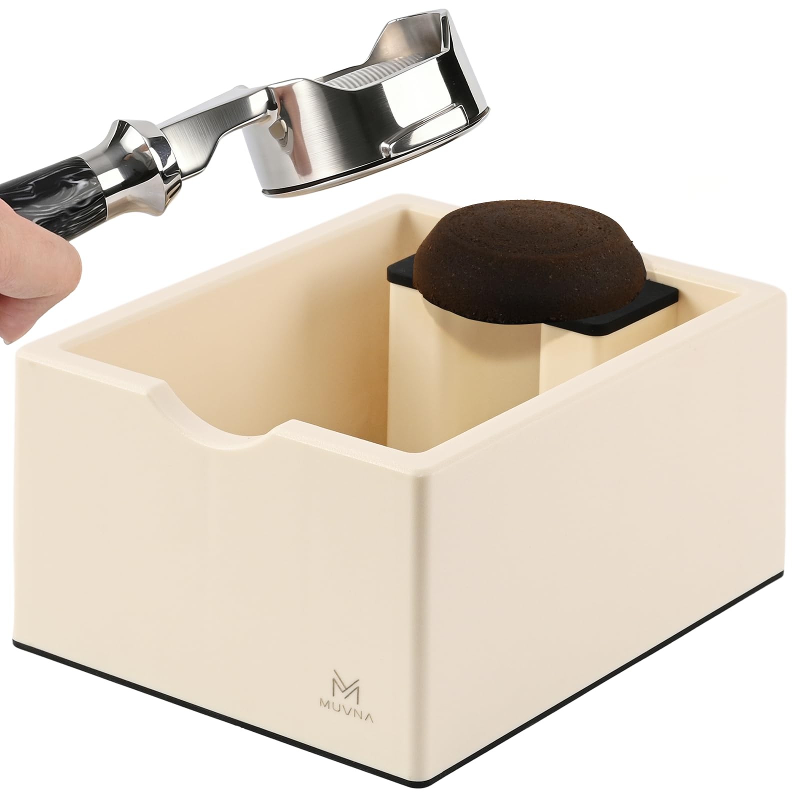 MUVNA Espresso Knock Box, Solid ABS Coffee Grounds Dump Bin, Upgraded, Beige