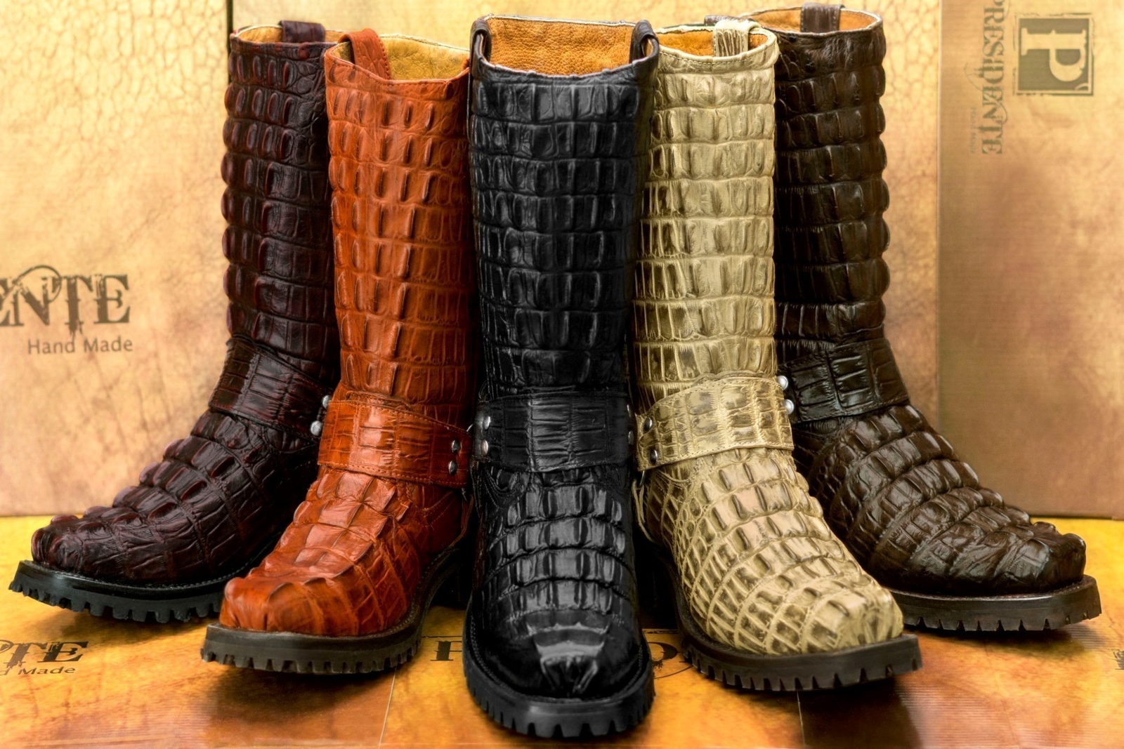 Mens Motorcycle Crocodile Boots Biker Harness Leather Square Toe Botas
