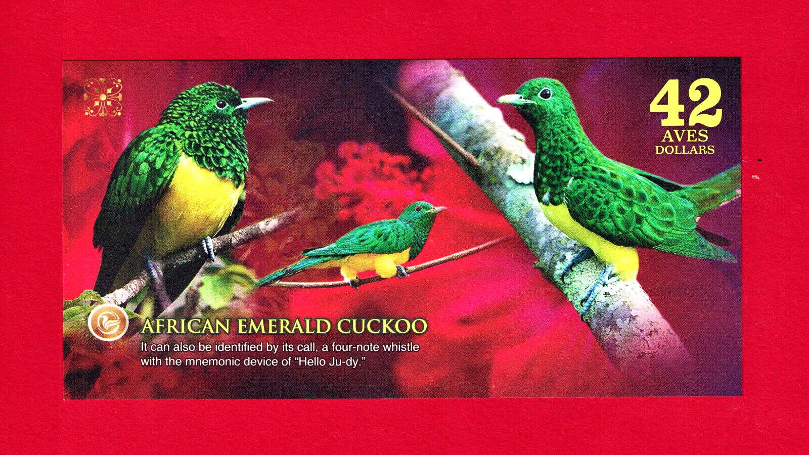 42 AVES DOLLARS 2019 ATLANTIC FOREST "AFRICAN E. CUCKOO" 3DIGITS SERIAL UNC NOTE