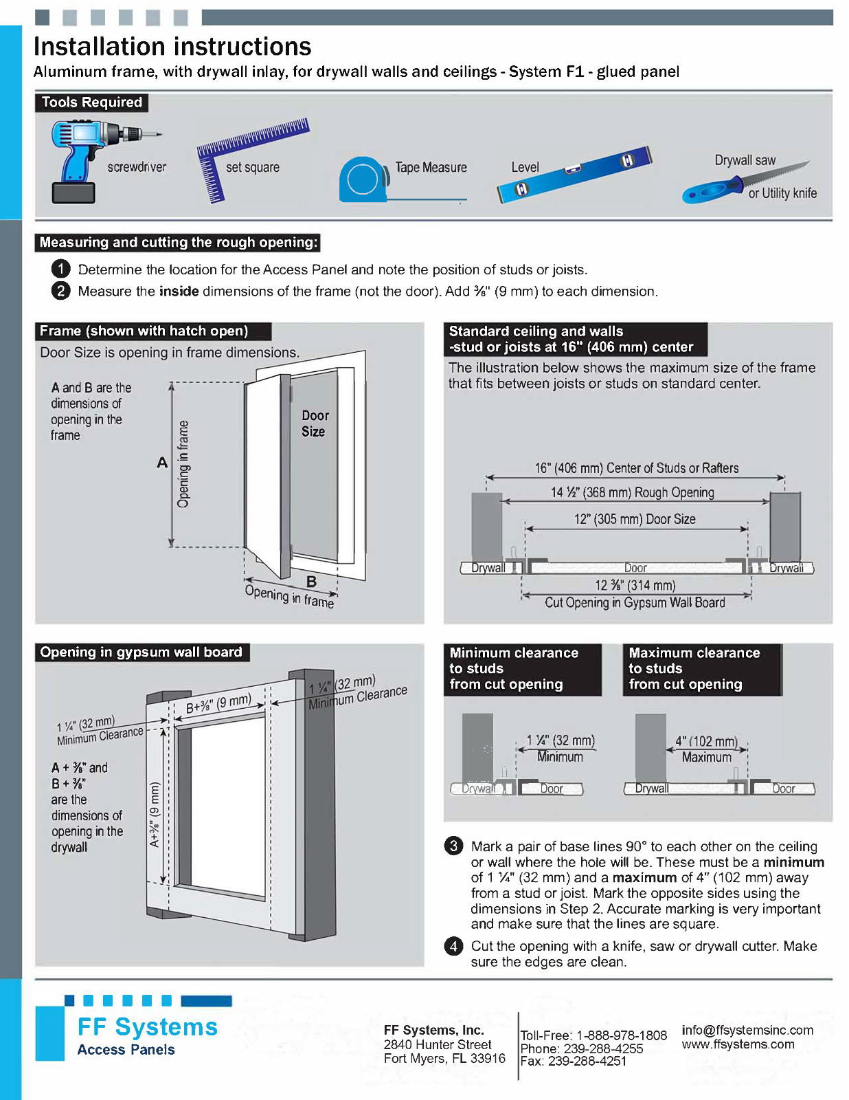 System F1 - Access Panel | Fixed Hinge | Touch Latches (½" Drywall, 16" X 16")