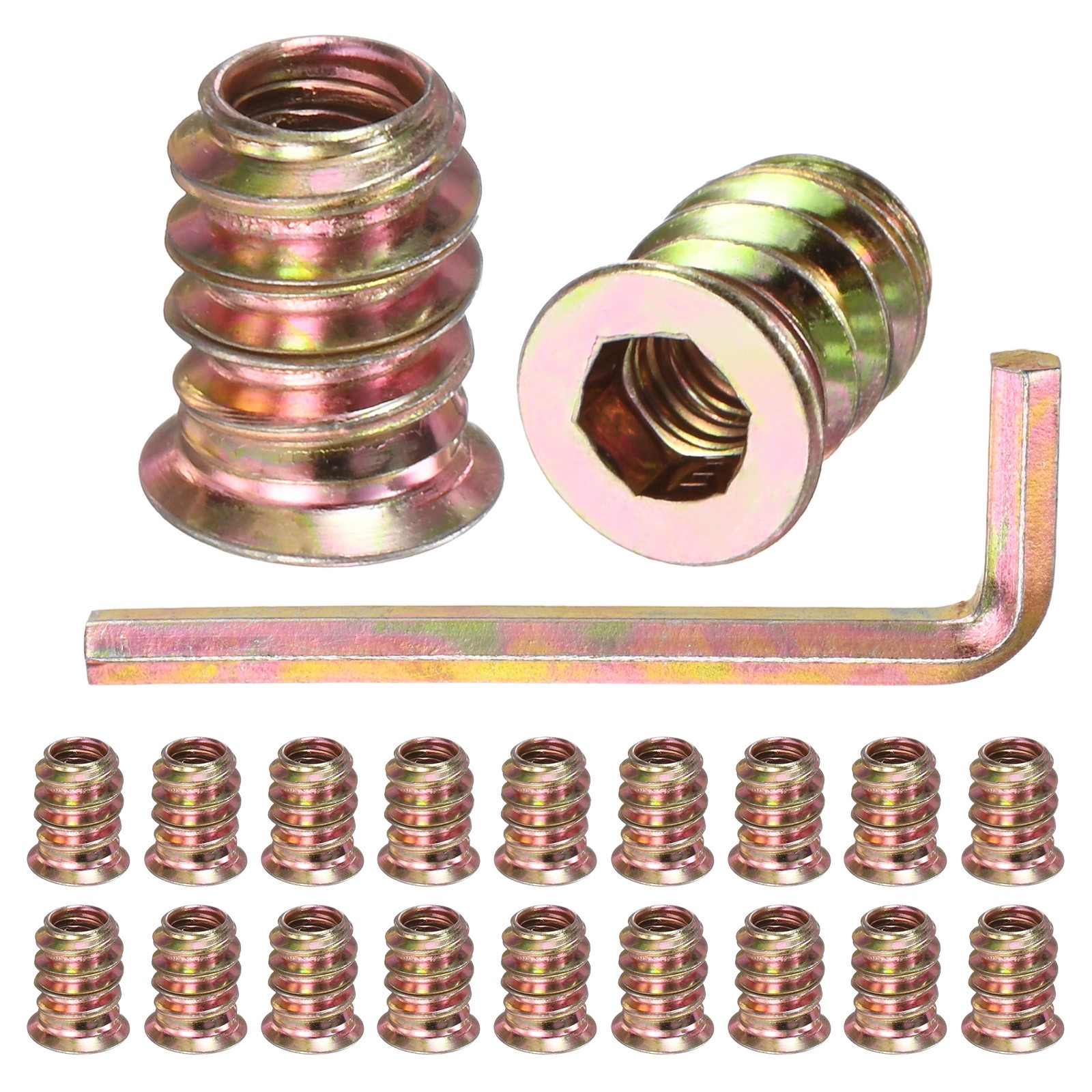20-Pack Threaded Inserts for Wood, M5x12mm Insert Nuts with A Wrench [Gold Tone]