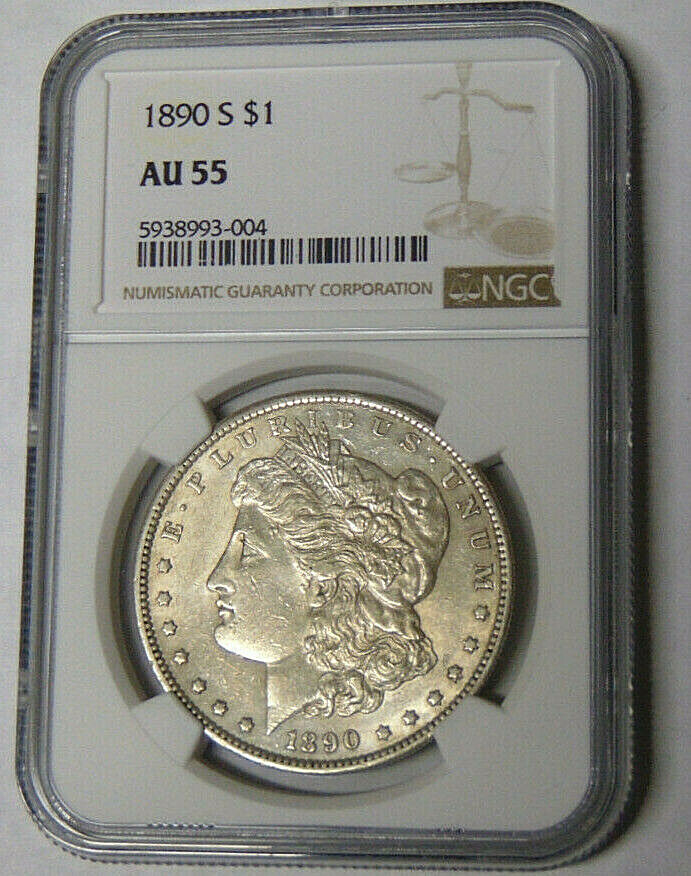 NGC AU55 1890-S Morgan Silver Dollar San Francisco Mint #5938993-004