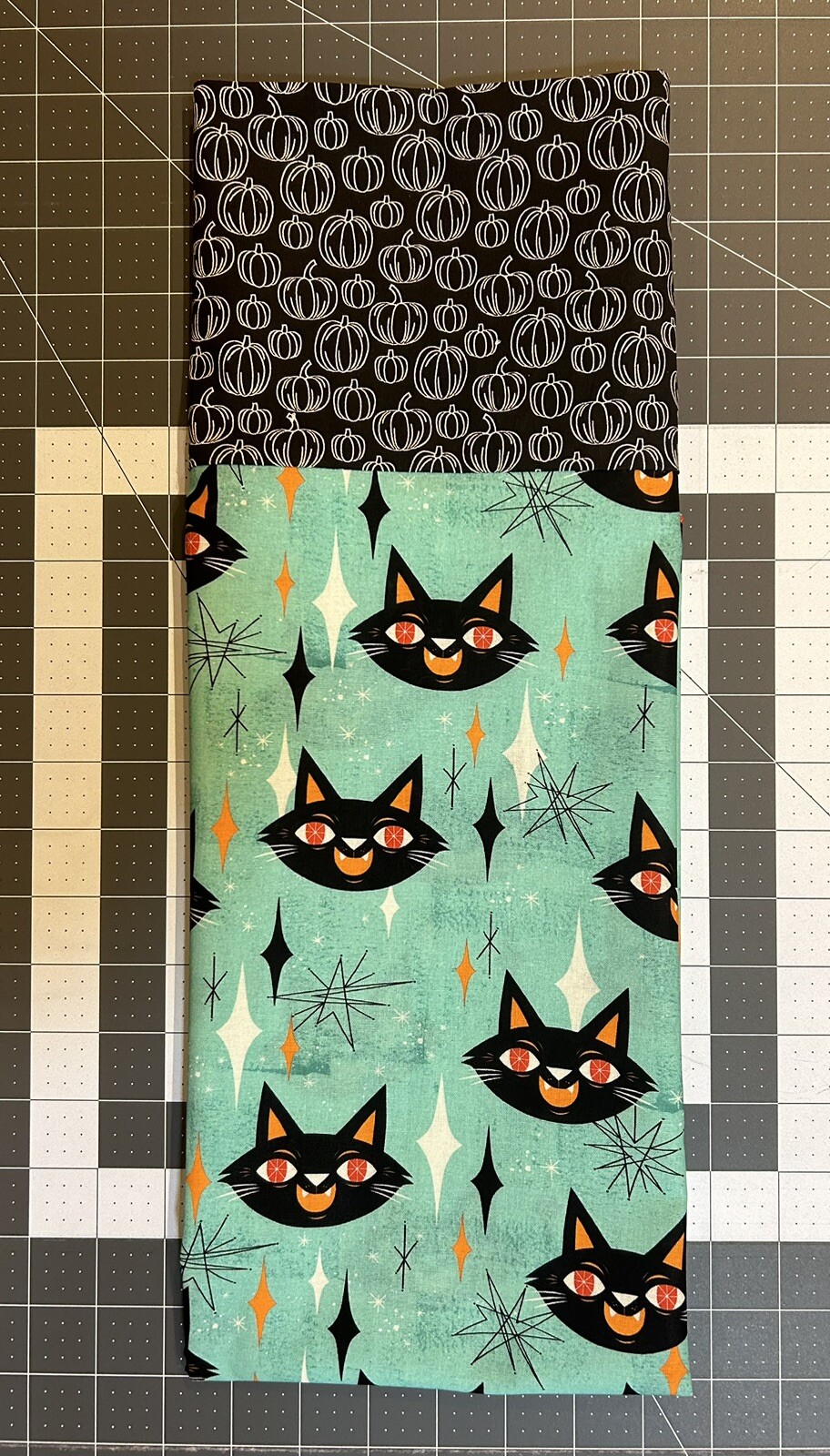 Homemade Cotton Green Deco Cats & Jacks Pillowcase - handmade, standard size