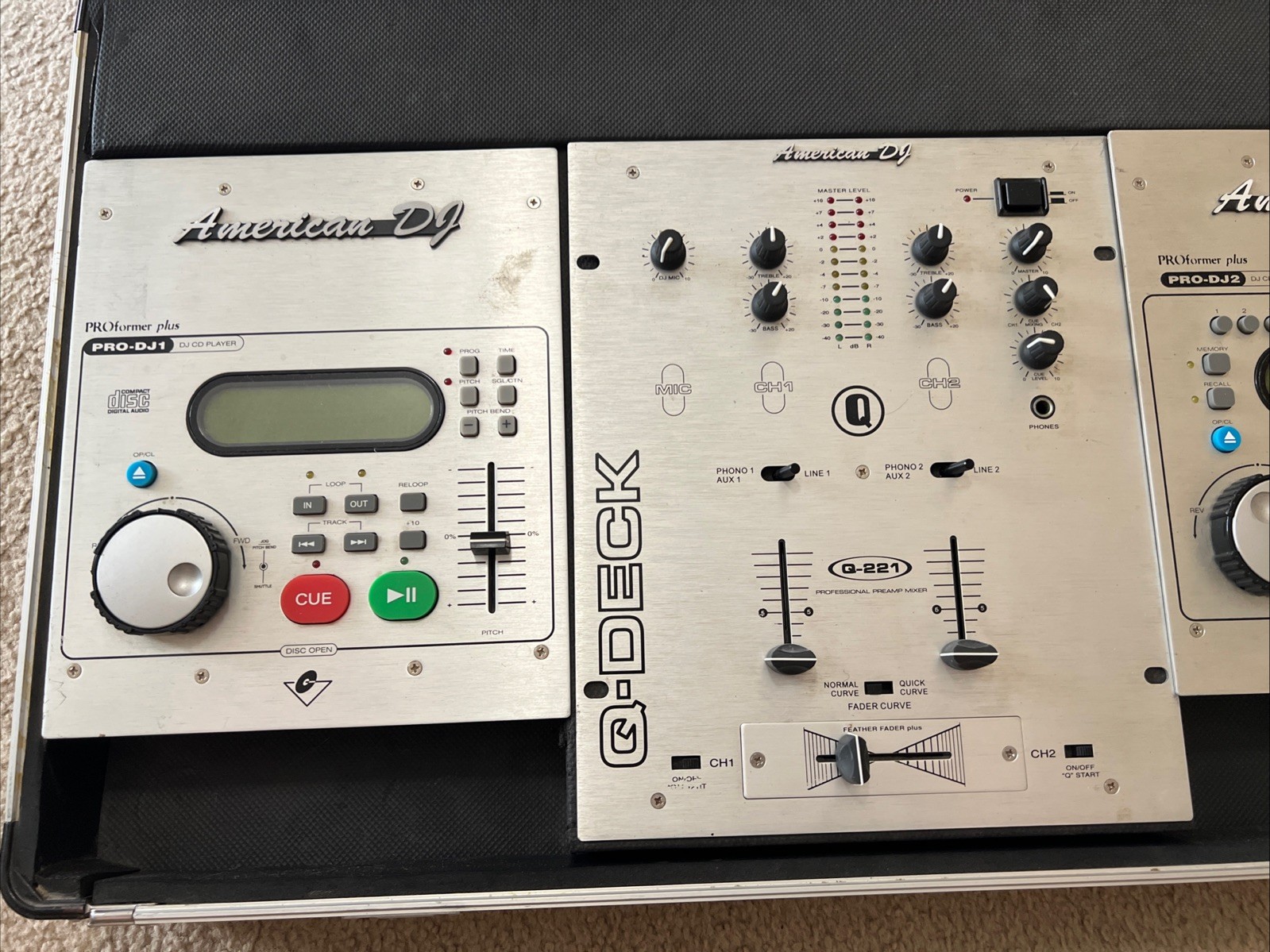 American DJ PRO-DJ1, DJ2 & Q-Deck In Case - Untested