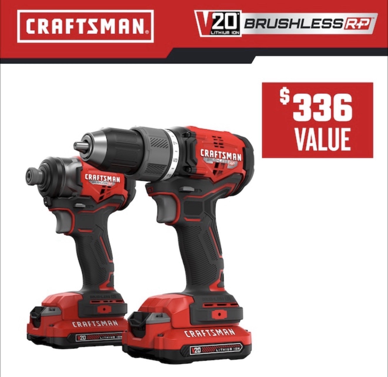 CRAFTSMAN V20 Brushless Drill & Impact Driver Combo Kit 2 Batteries/Bag