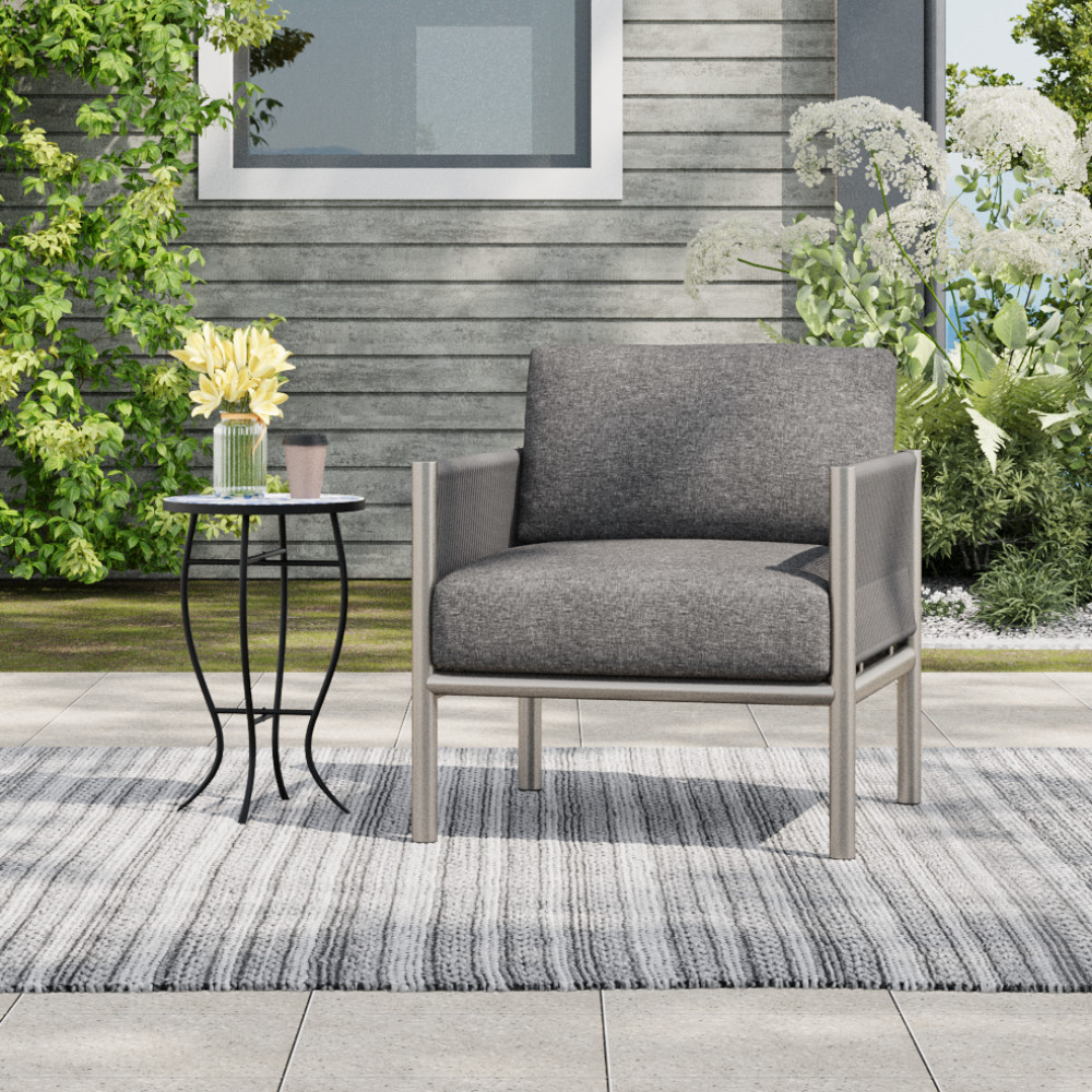 Club Chair Silver Gray, Aluminum Frame Braided Ropes for Patio Garden Sofa